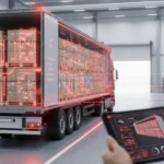 araç yükleme planlama yazılımı ile optimize edilmiş palet dizilimini ve tır doluluk simülasyonunu gösteren akıllı lojistik deposu