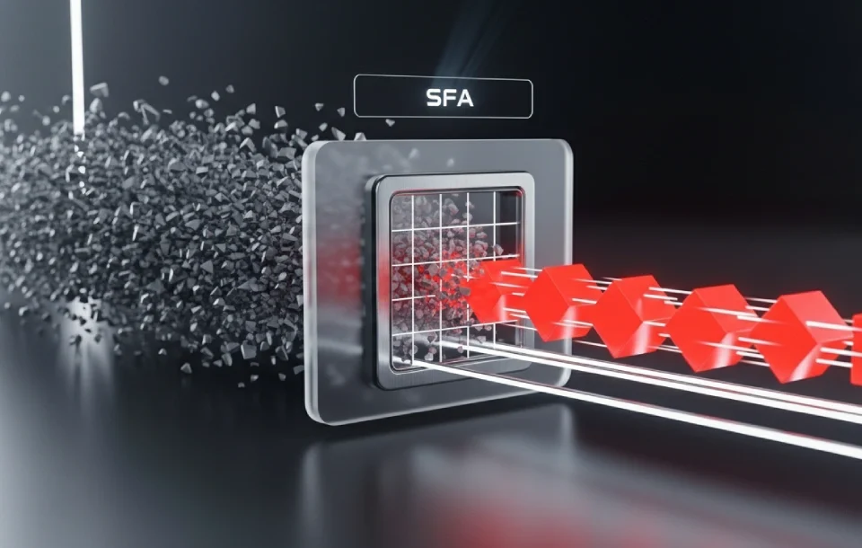 dağınık verilerin Satış Gücü Otomasyonu (SFA) sisteminden geçerek düzenli fırsatlara ve pipeline akışına dönüştüğünü gösteren 3D konsept görsel.